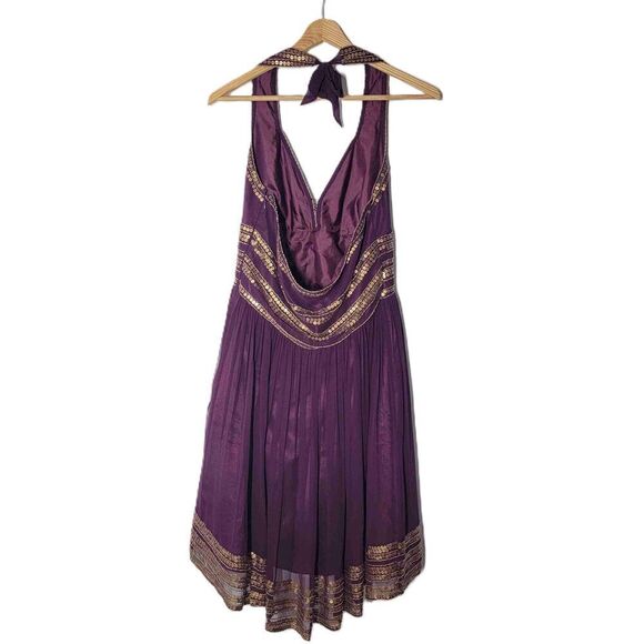 ADRIANNA PAPELL EVENING ESSENTIALS Maroon Embellished Halter Dress Petite 12 - Picture 5 of 8